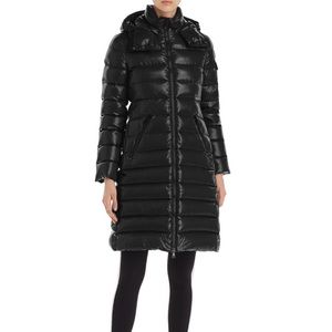 Moncler Moka Shiny Down Coat with Detachable Hood